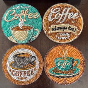 Handcrafted Coffee Bar Diamond Art Coaster Set – Set of 4